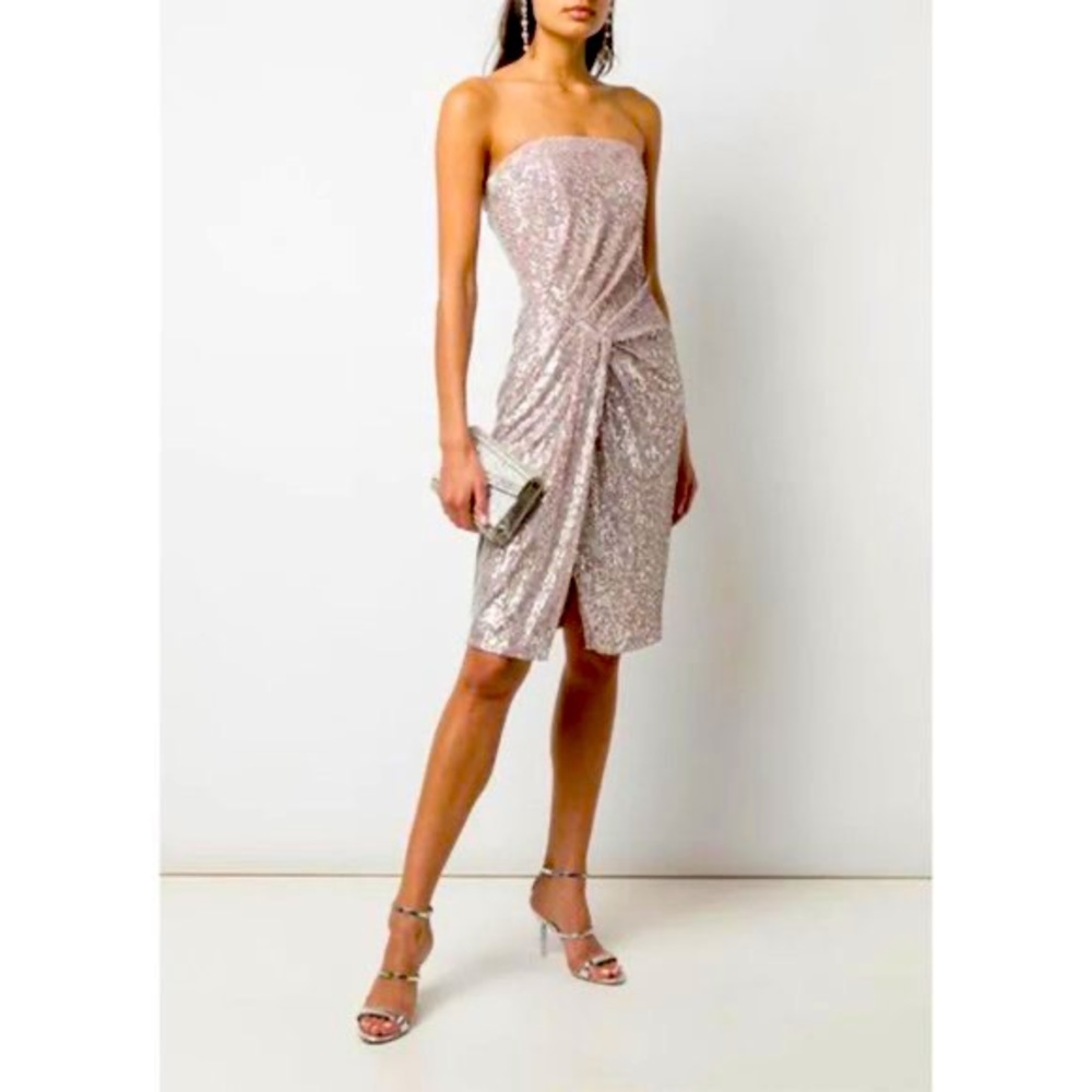 NWOT! Black Halo Domino Sequin Strapless Cocktail Dress - Gorgeous Sz 4